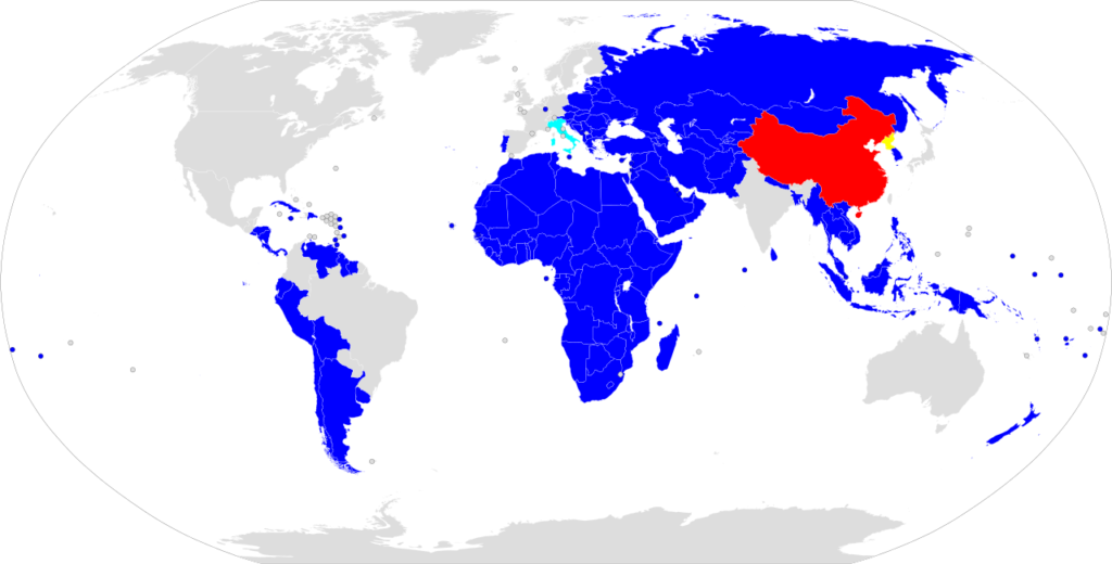 los países en azul son los que ya tienen acuerdos y memorandum de entendimiento con BRI China